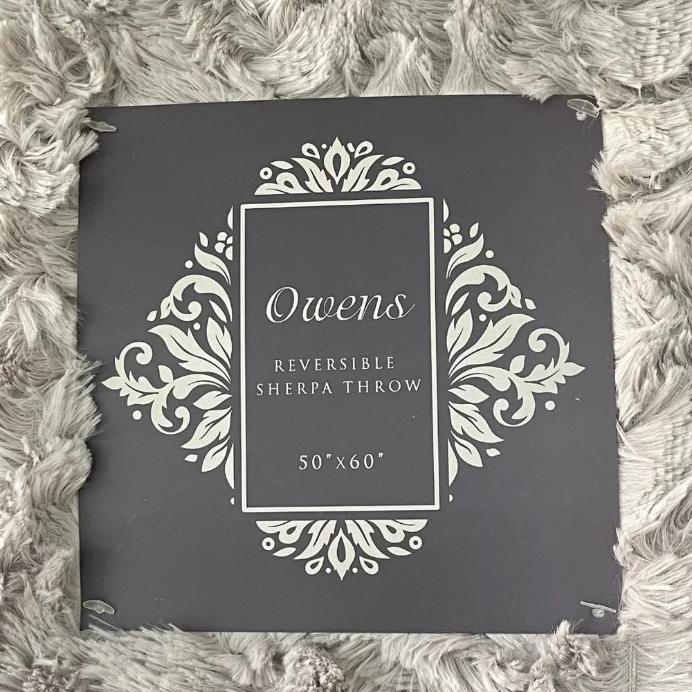 Owens Gray and White Reversible Sherpa Throw